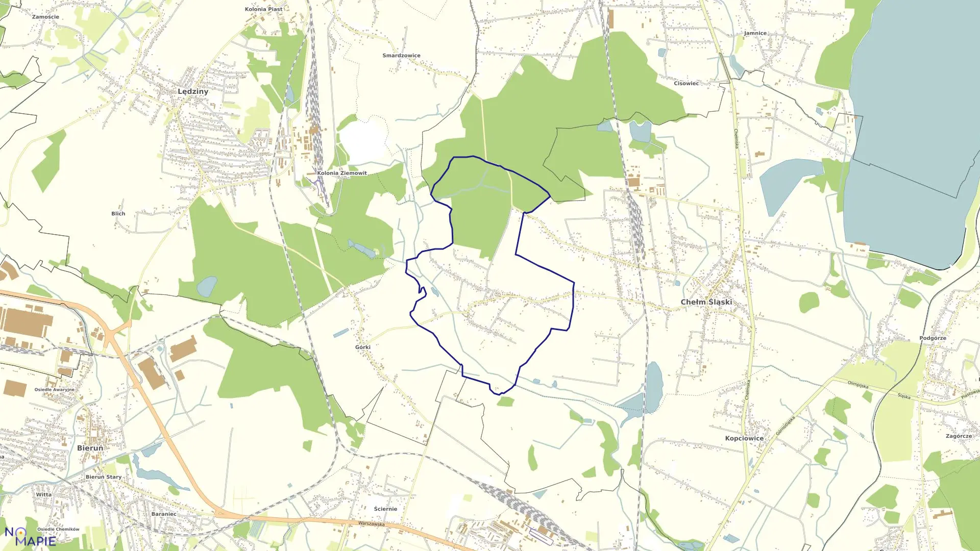 Mapa obrębu Goławiec w mieście Lędziny