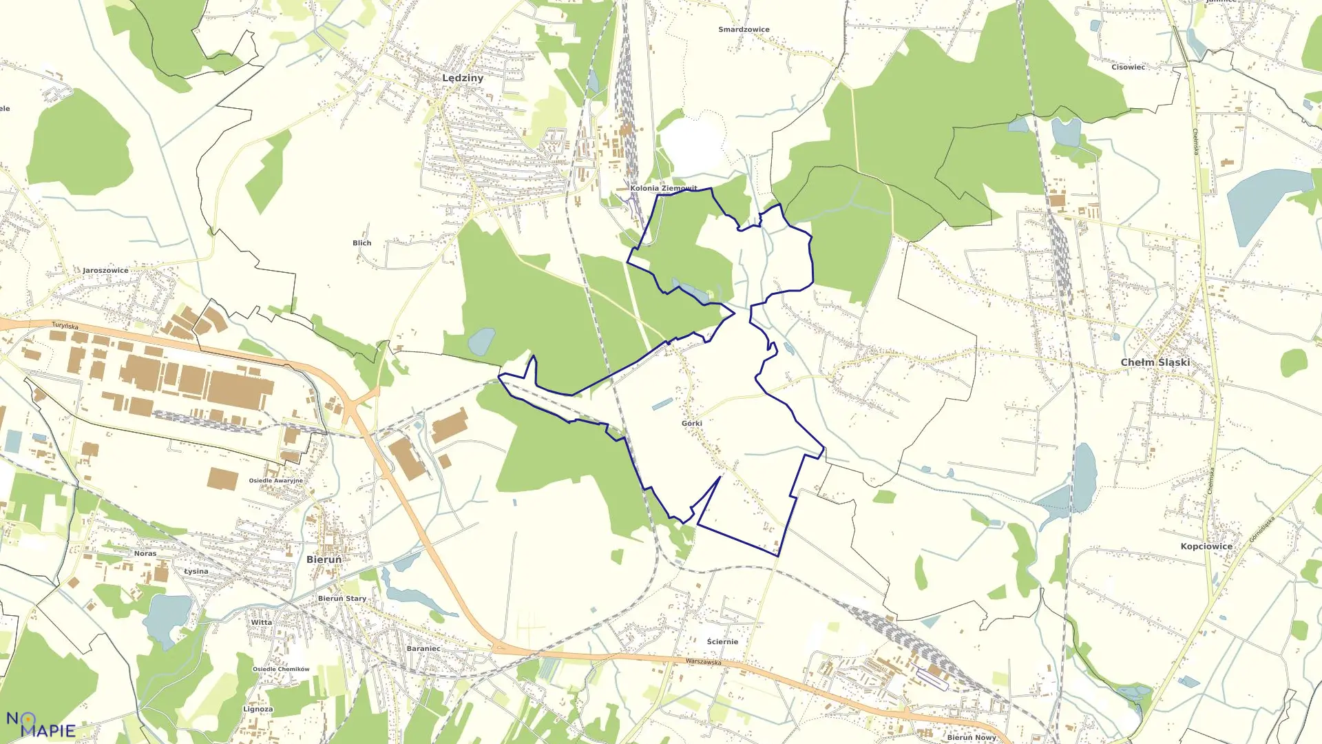 Mapa obrębu Górki w mieście Lędziny