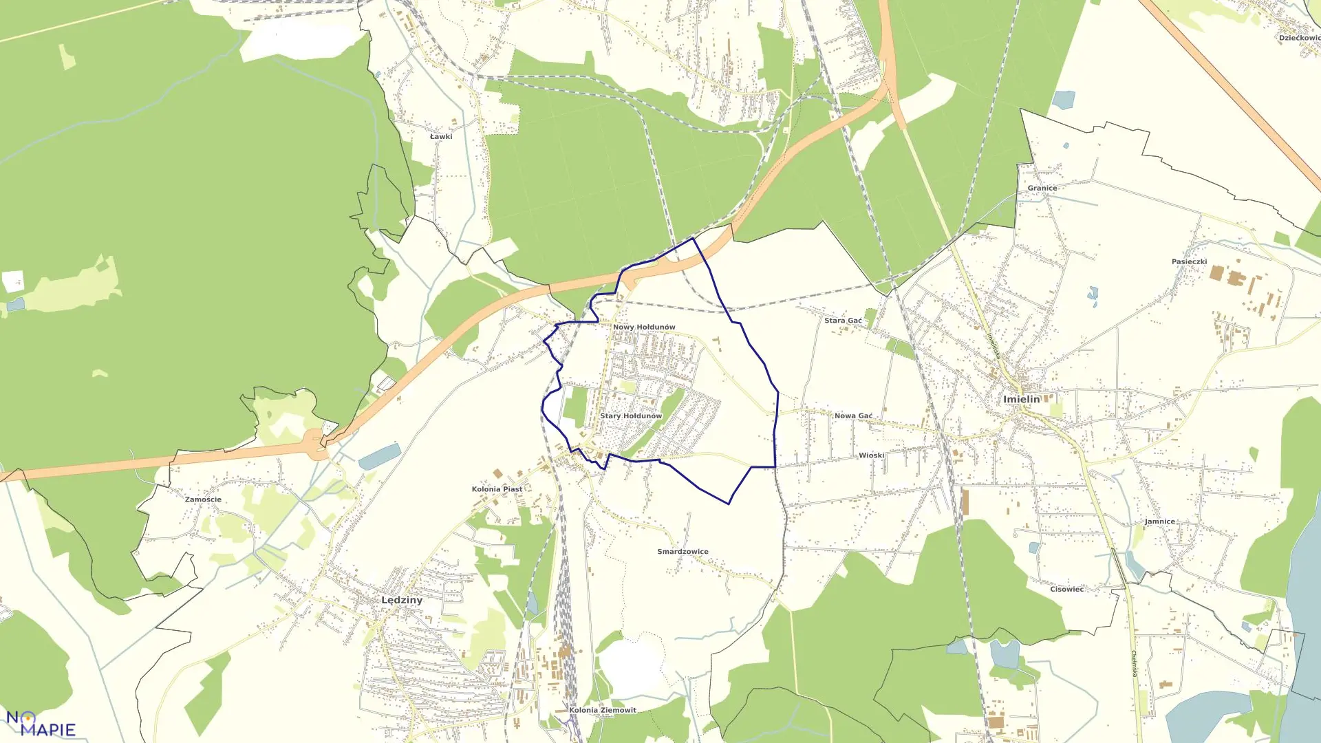 Mapa obrębu Hołdunów w mieście Lędziny