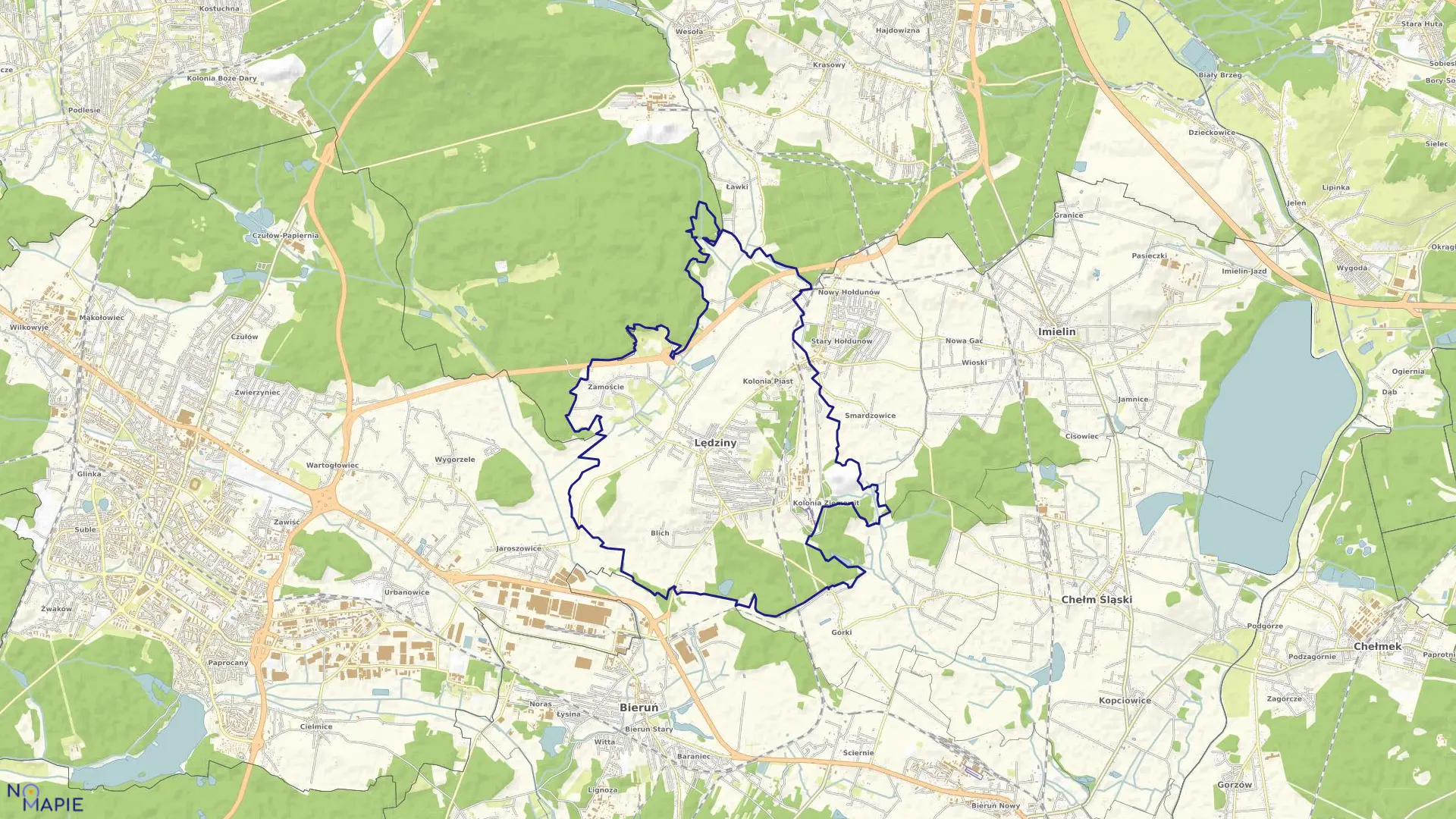 Mapa obrębu Lędziny w mieście Lędziny