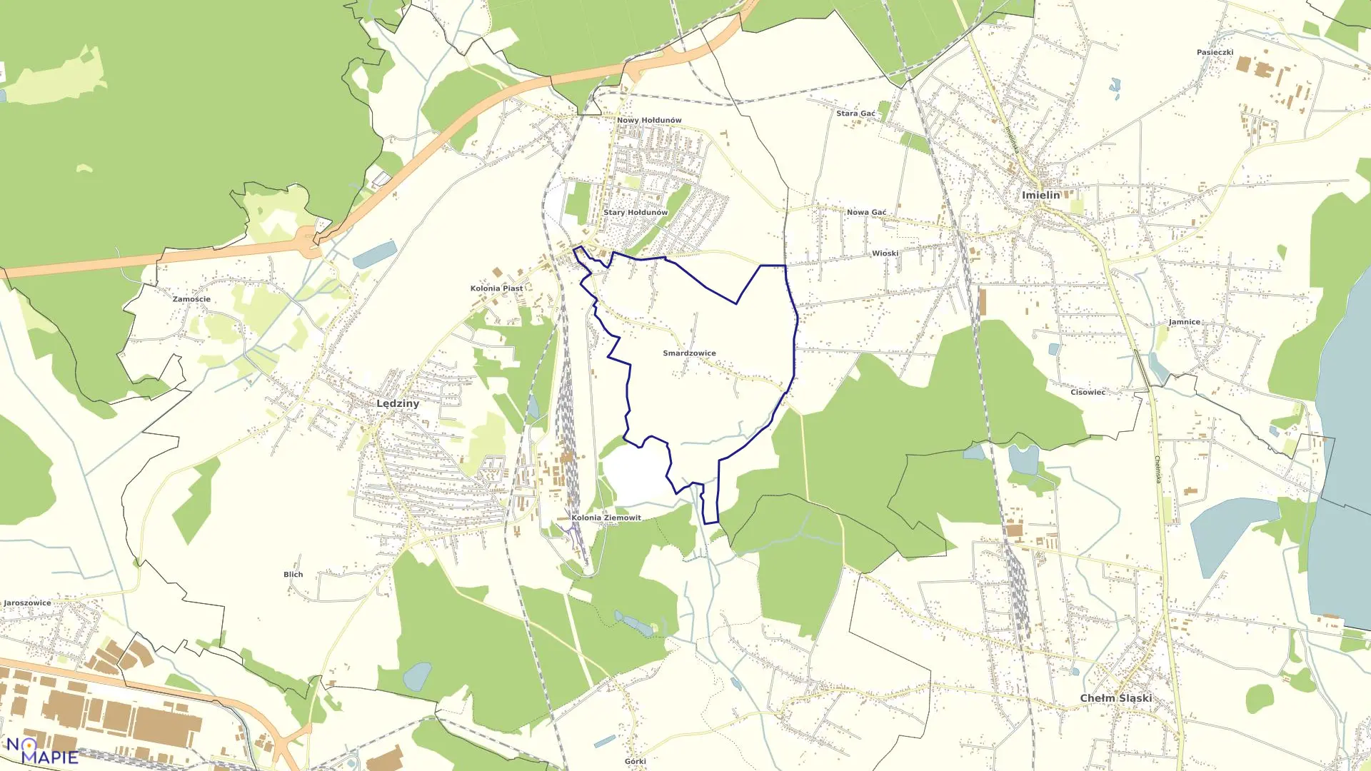 Mapa obrębu Smardzowice w mieście Lędziny